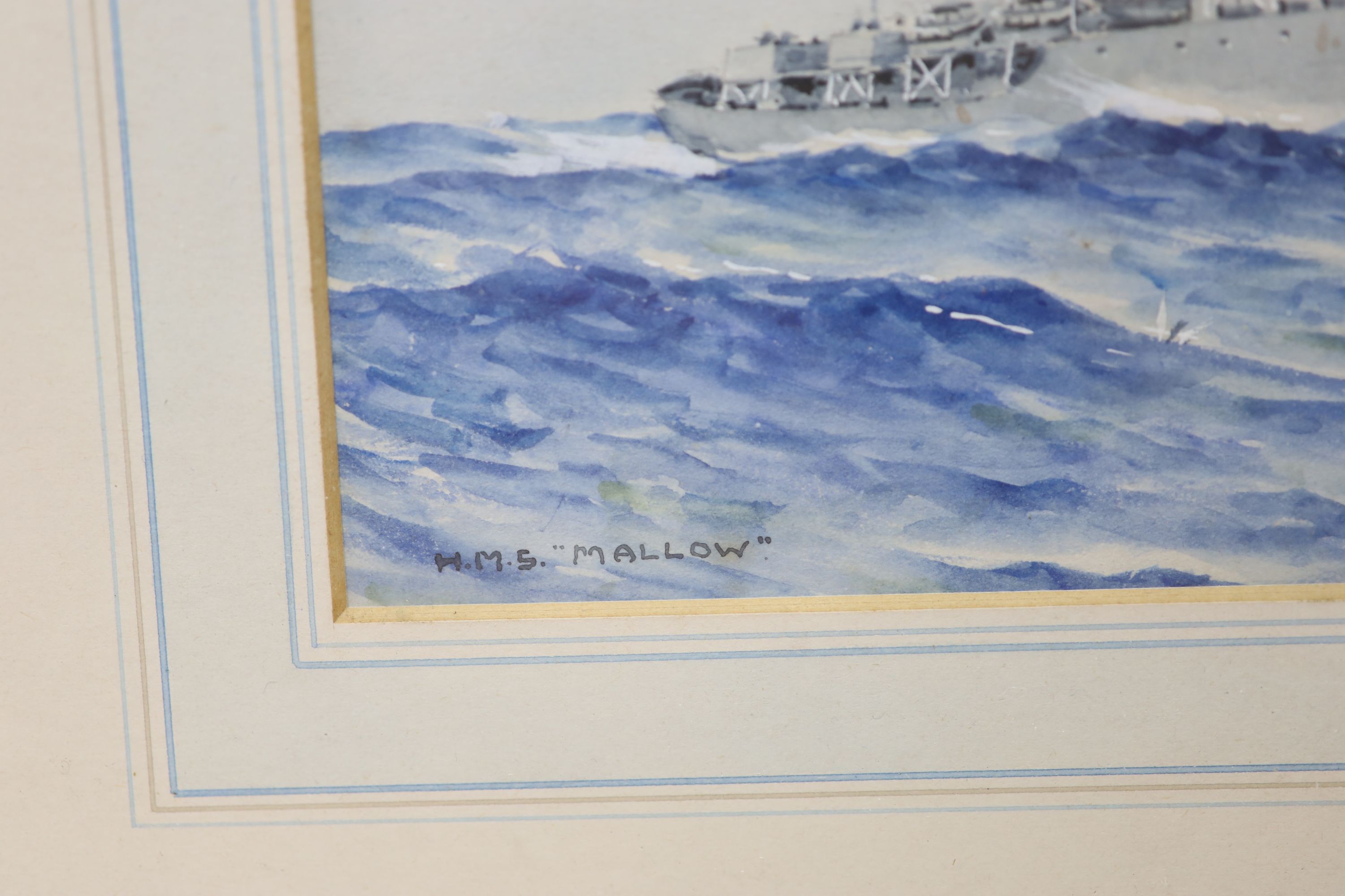 Eric Tufnell (1888-1978), watercolour, HMS Mallow, Flower Class Corvette 1942, monogrammed, 19 x 26cm